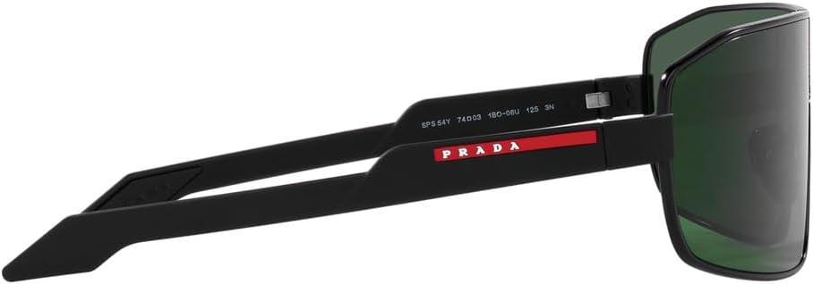 Prada Linea Rossa PS 54YS 1BO06U Matte Black Metal Irregular Sunglasses Dark Green Solid Color Lens