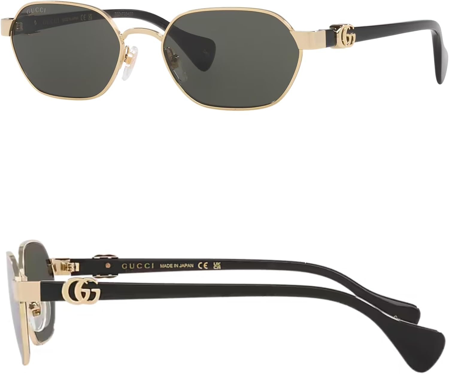 Gucci GG1593S GG Running Logo Hexagonal-Shaped Non-Polarized Sunglasses for Women – Includes Luxury Eyewear Kit – Gold Frame with Grey Lens