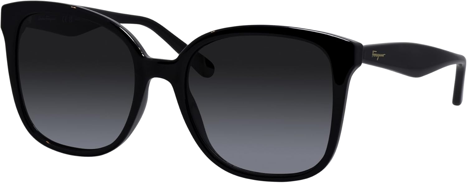 Salvatore Ferragamo SF 1072S 001 Black Plastic Square Sunglasses Grey Gradient Lens, 56-19-140