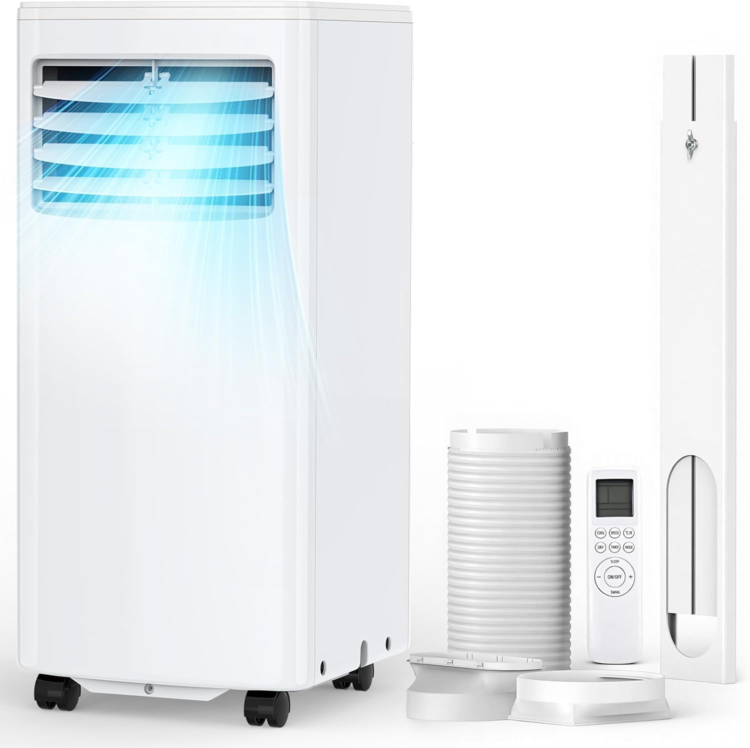 Electactic 8000 BTU Portable Air Conditioner, 4-in-1 AC Unit with Dehumidifier Fan LED Display, Remote Control, Quiet, Sleep Mode, 360° Casters, Window Kit for Room Office Apartment