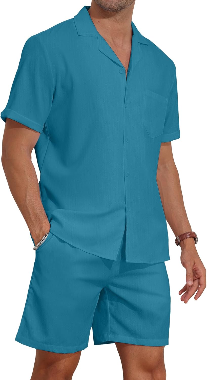YTD Men's 2 Pieces Shirt Set Short Sleeve | Button Down, Casual, Hippie, Holiday Beach, T-Shirts Shorts Outfits