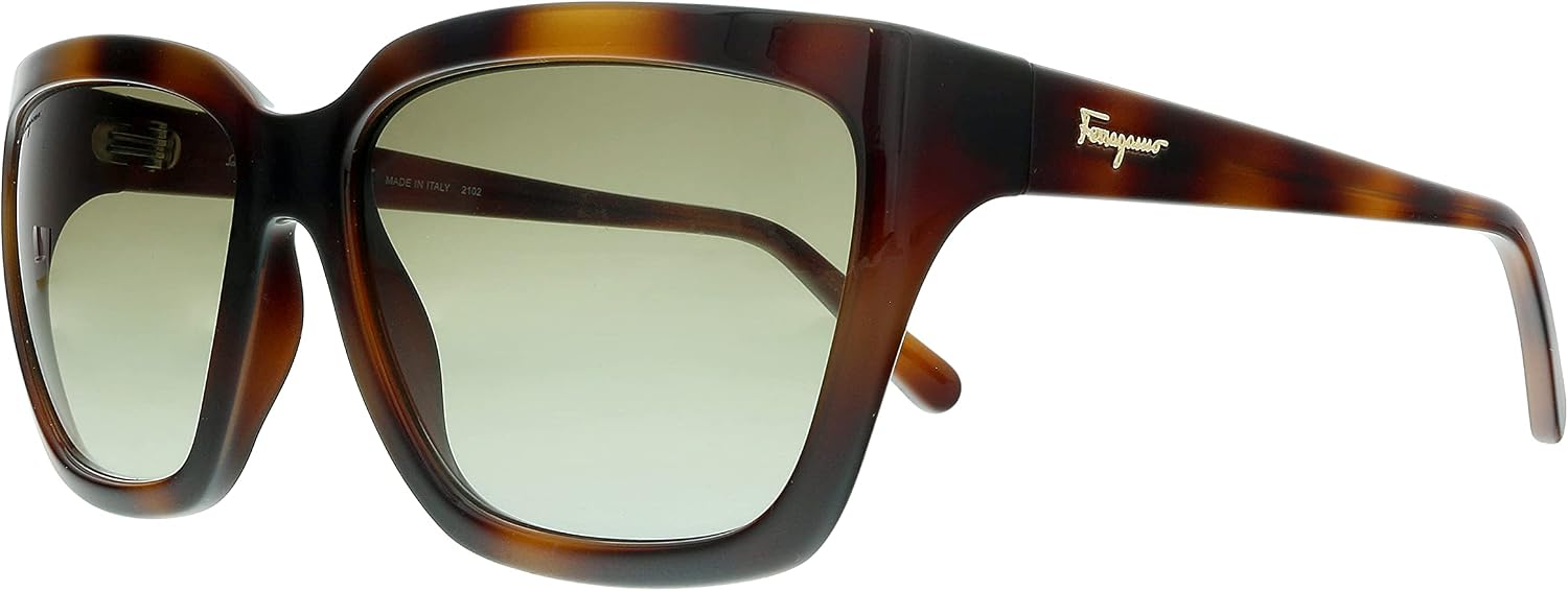 Salvatore Ferragamo Sunglasses Square Full Rim, Havana Frame and Green Brown Gradient Lens SF1018S214