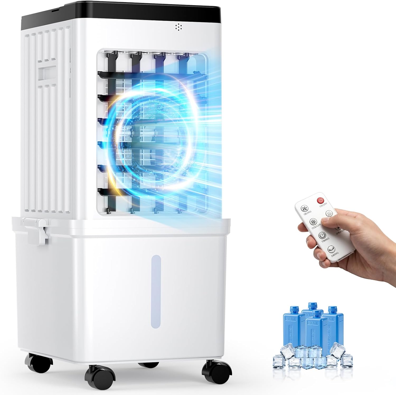 Portable Air Conditioners, Swamp Cooler with 4 Wind Modes, 3 Speeds, 3.5-Gallon Water Tank for Evaporative Air Cooler Long Cooling, 45 dB Windowless Air Conditioner 120° Oscillation 4 Ice Packs