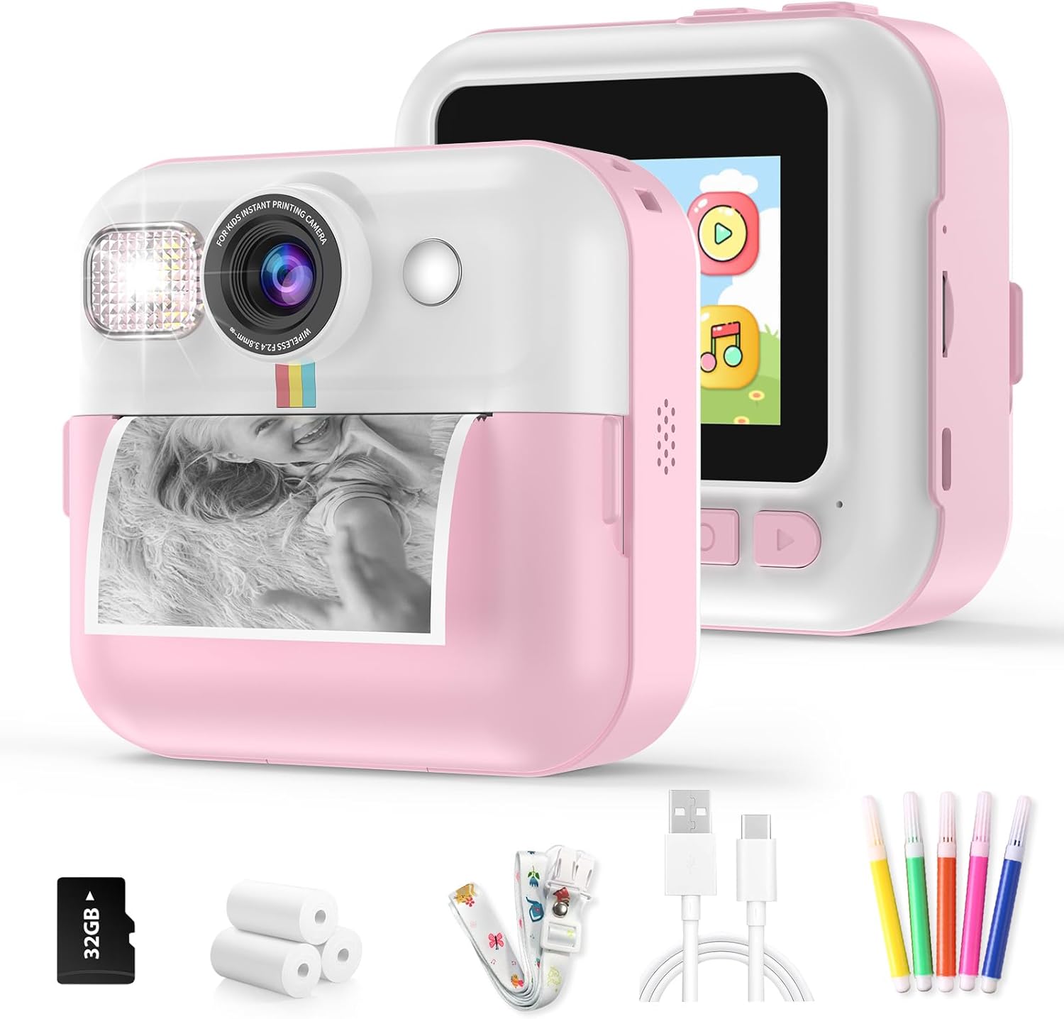 BOFIDAR Instant Print Camera for Kids, Christmas Birthday Gifts for Girls Age 3-10, Toddler Toy for 3 4 5 6 7 8 9 10 Year Old Girls with 3 Roller Photo Paper (Pink)