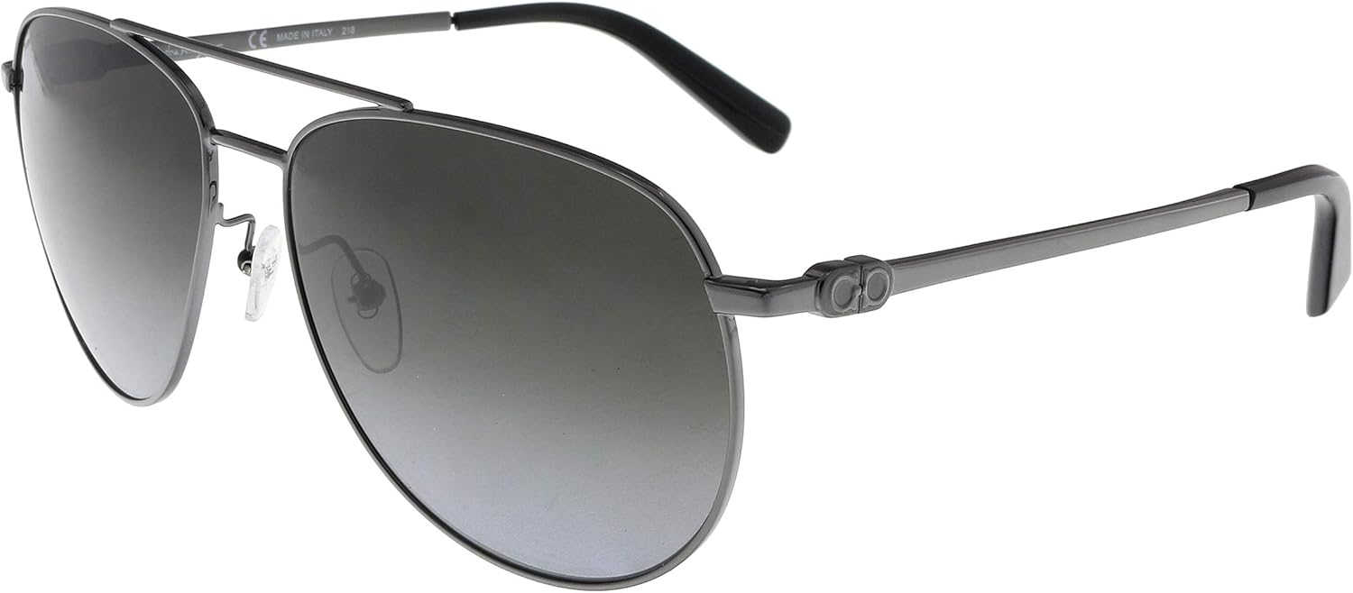 Salvatore Ferragamo Sunglasses Aviator Full Rim, Shiny Ruthenium Frame and Dark Grey Gradient Lens SF157S069