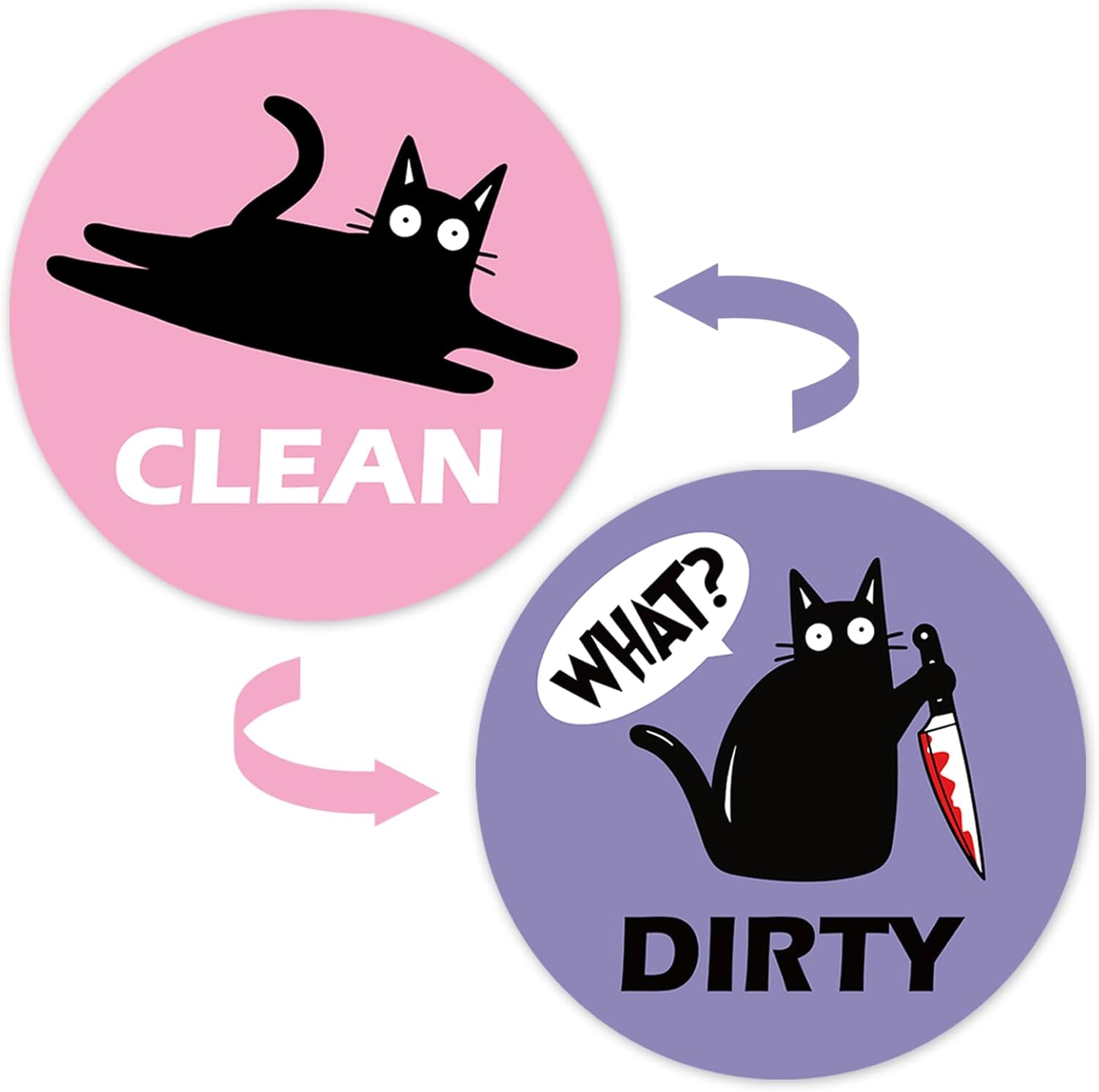 Cute Cat Dishwasher Magnet Clean Dirty Sign, Double-Sided Funny Flip Magnet for Dishwashers, Fridge, Washing Machine Kitchen Home Decor Gadgets for Cat Lovers - Pink&Purple