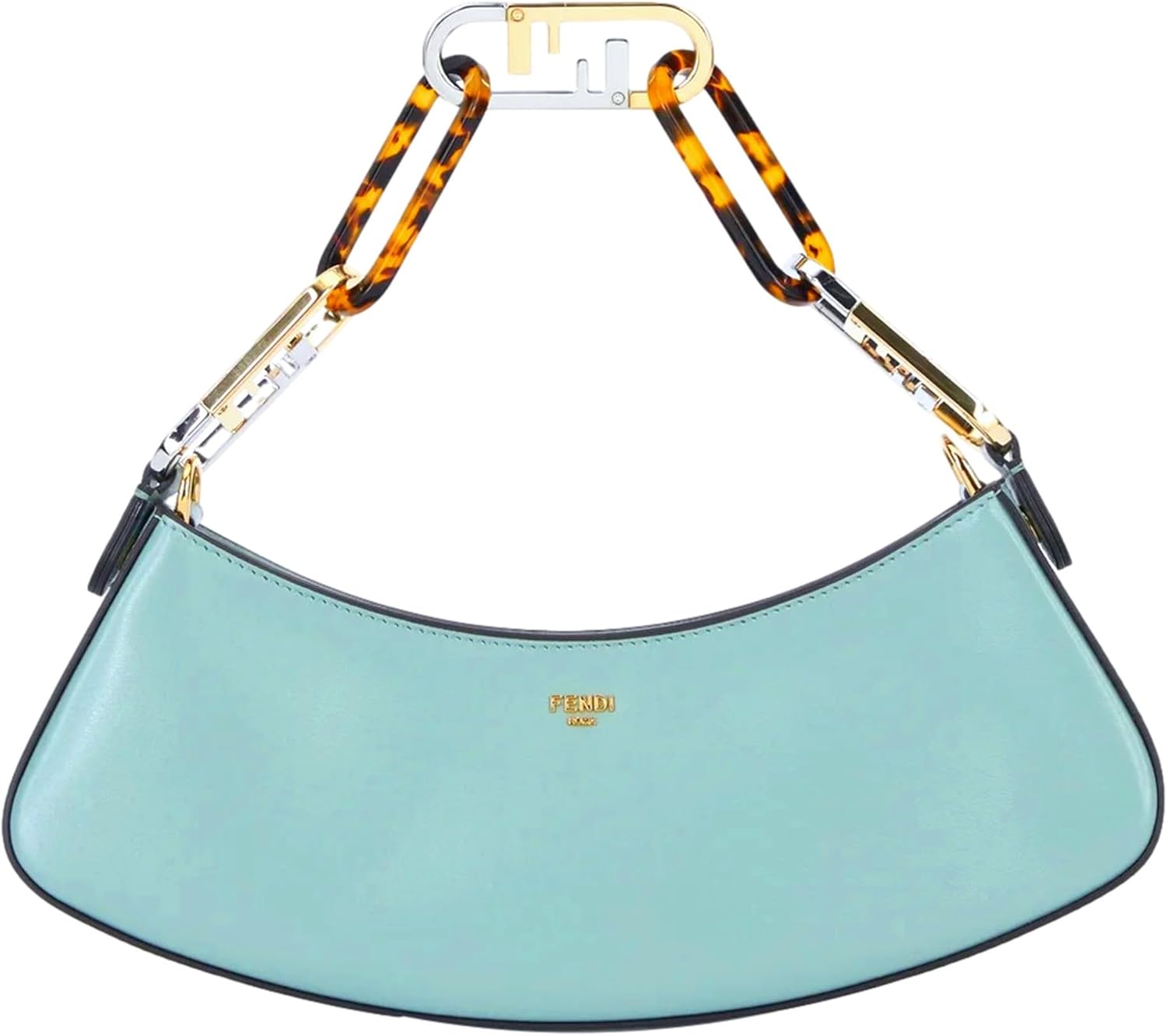 FENDI O Lock Swing Tiffany Blue Calf Leather Small Hobo Shoulder Bag New | Zipper closure Gray suede lining Top handle carry Detachable strap Dust bag and Authenticity cards included