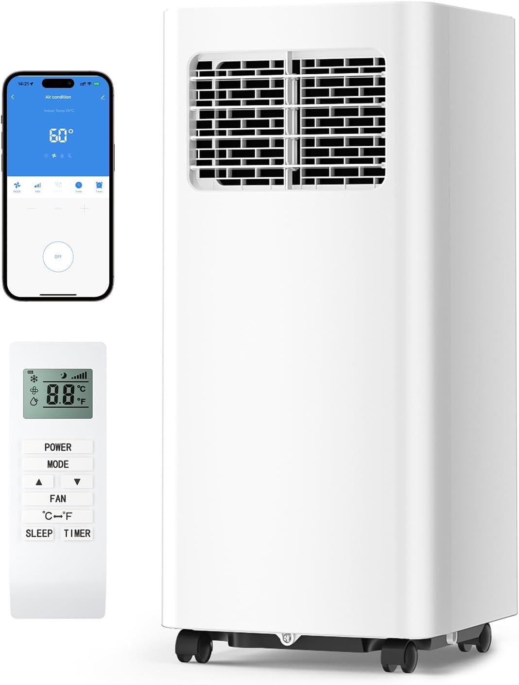 Feelfunn 14,000 BTU Portable Air Conditioners - 3-in-1 Portable AC Unit Cools Up to 750 Sq.Ft., with App/Wifi/Remote Control, Dehumidifier & Fan Modes, Window Mounting Kit, Ideal for Bedroom, Dorms