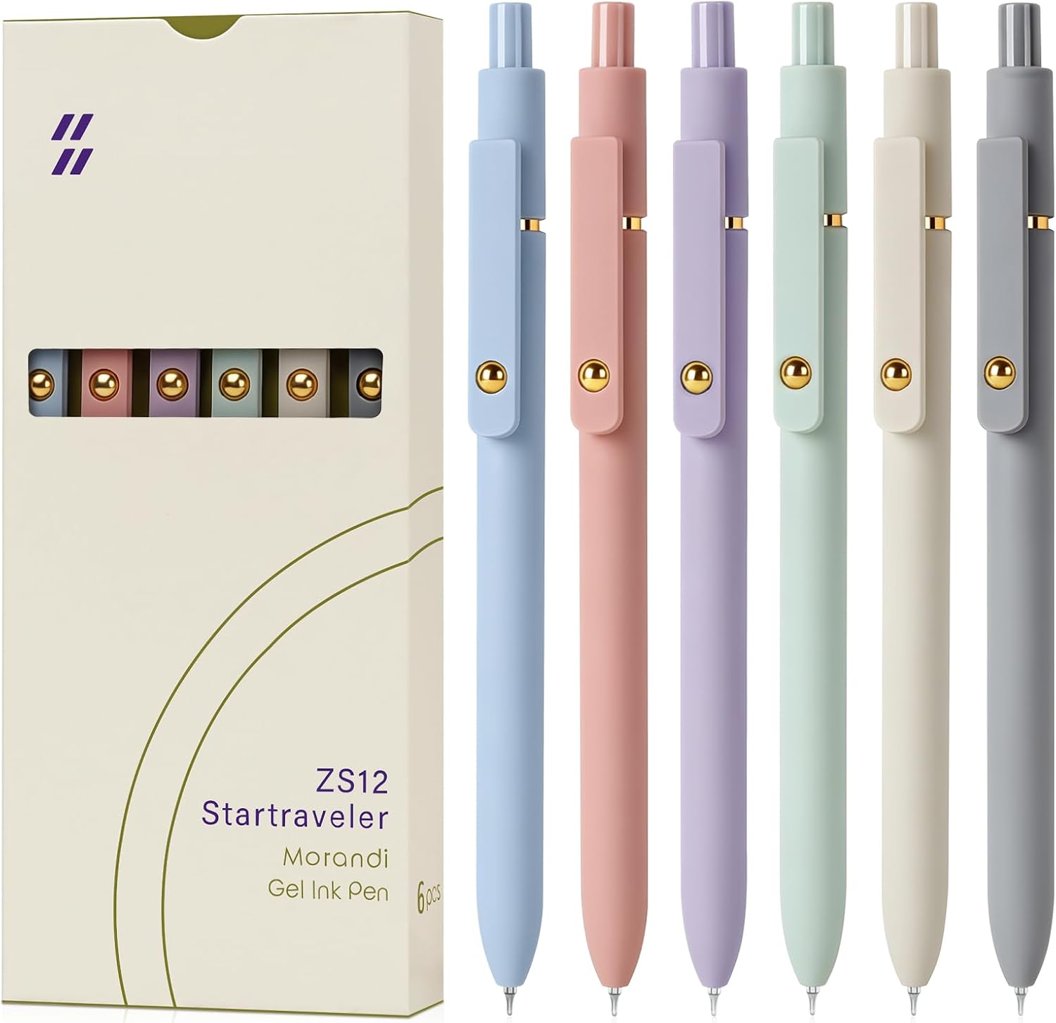 FIOVER Gel Pens, 6pcs 0.7mm Fine Point Black Ink, Quick Dry Smooth Writing Pens for Journaling, Nurse Aesthetic Cute Office School Supplies, Gifts for Women and Men (6Pcs Morandi-Black Ink)