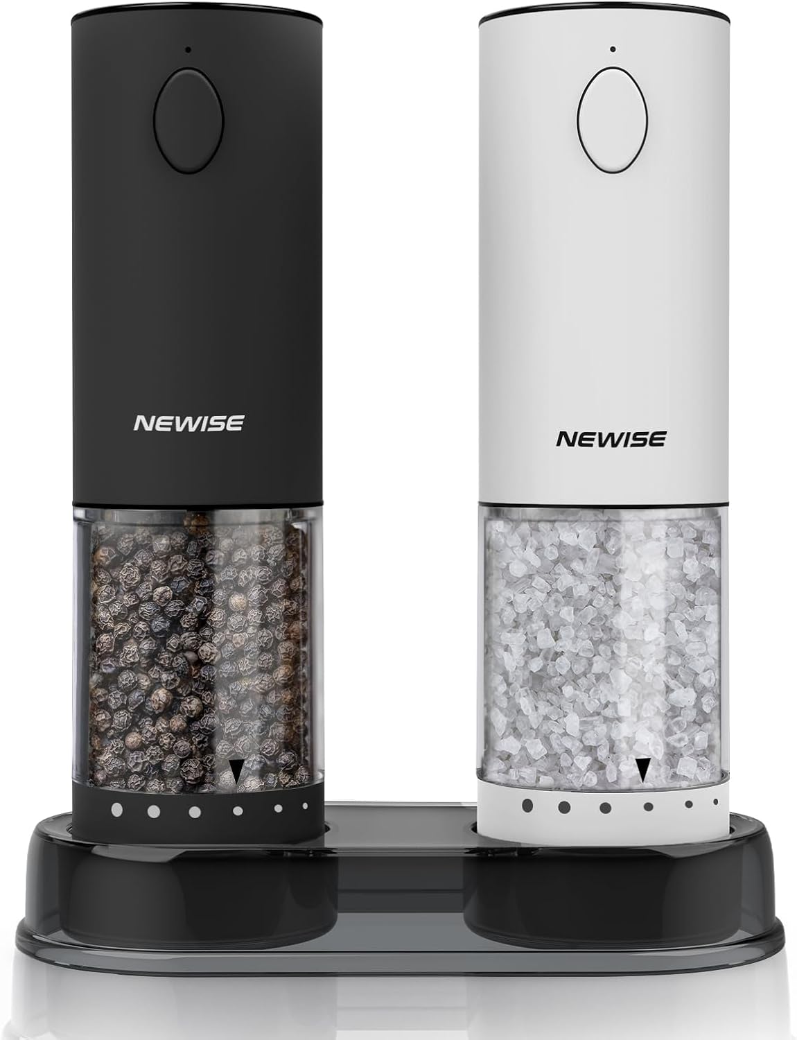 Electric Salt and Pepper Grinder Set, Adjustable Coarseness & LED Light, Rechargeable Large Capacity Stainless Steel Mill, Kitchen Appliances for Women Mom- Black/White