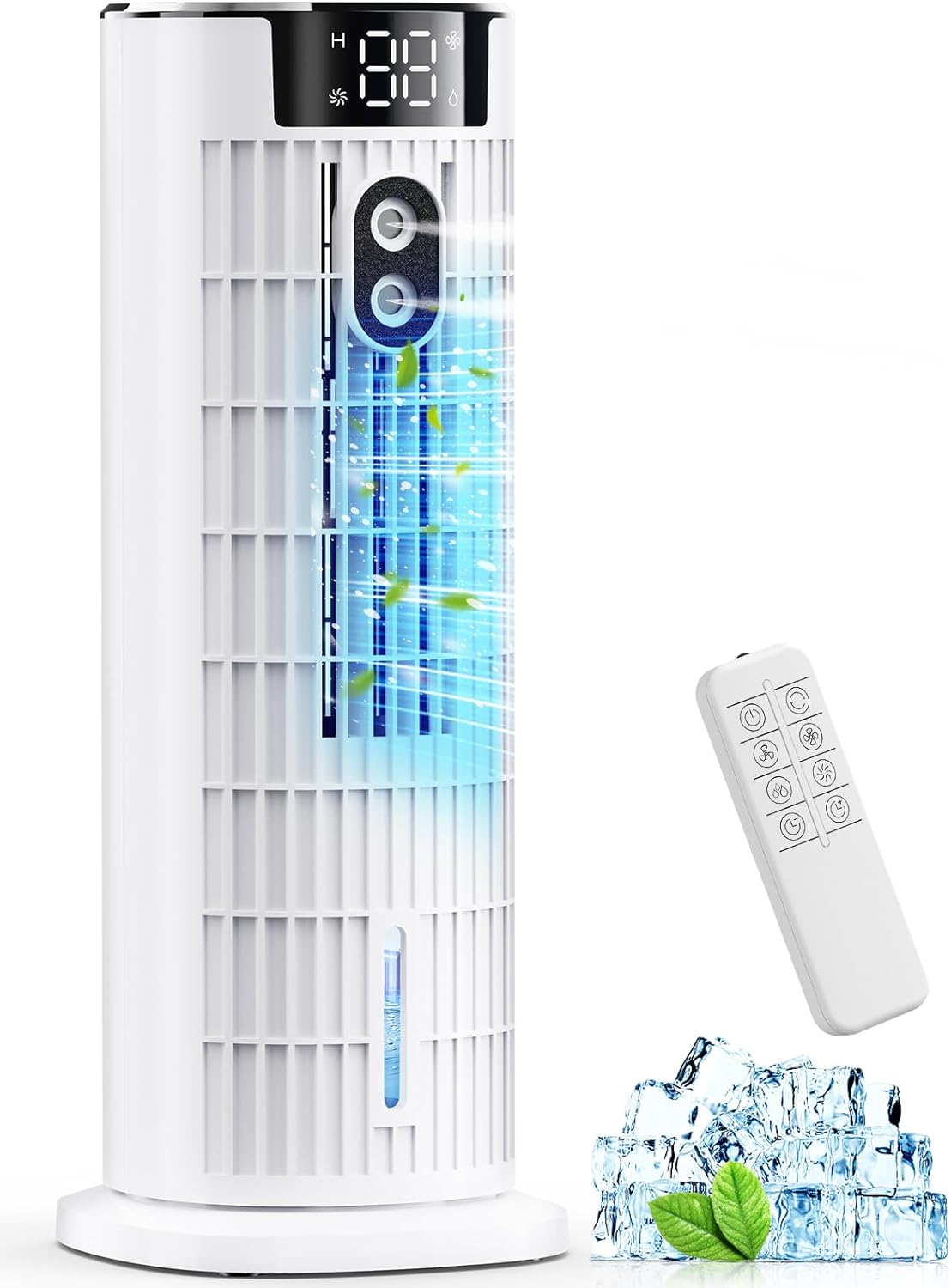Portable Air Conditioners, 4 in 1 Evaporative Air Cooler, 1000ML Tower Fan with Remote, 3 Wind Speeds&Turbo Mode, 2 Mist,10H Timer, 90° Oscillation Portable AC for Home, Office CoamoTrail(Off White)