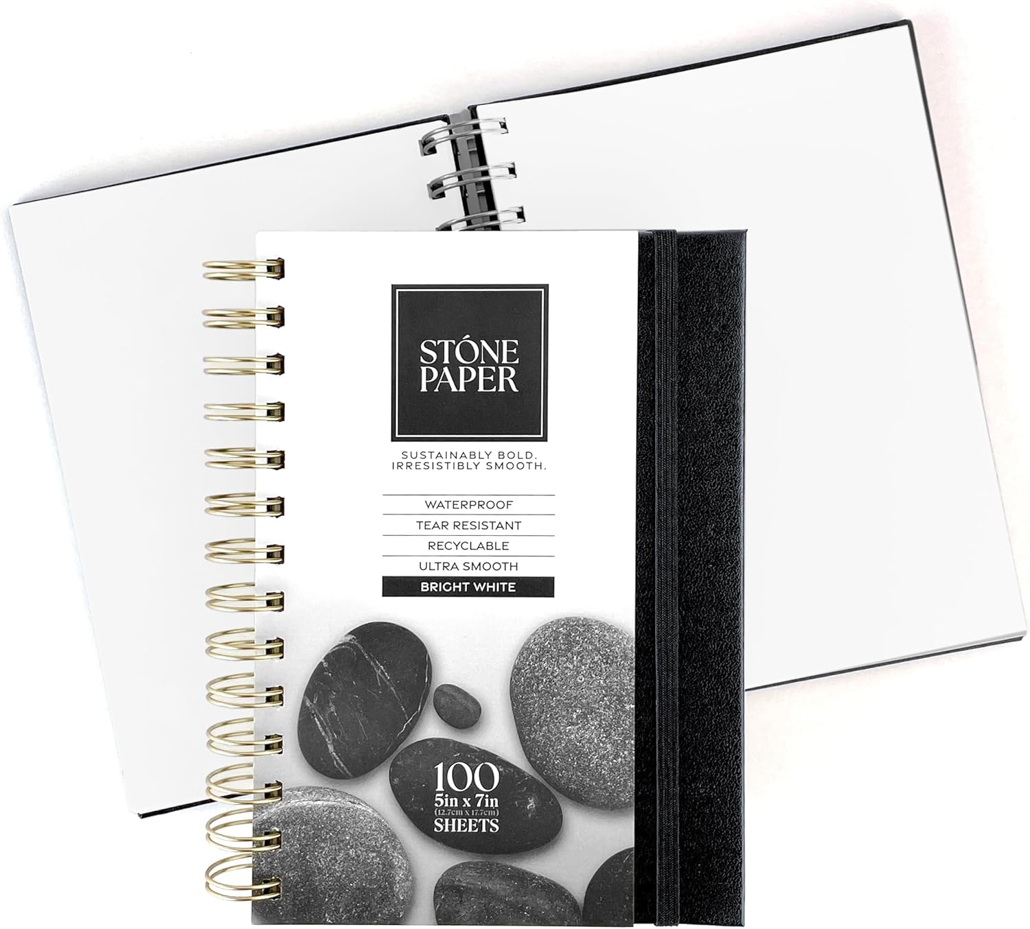 ArtSkills Stone Paper Sketchbook - 5x7 Sprial Bound Notebook No Lines | Black Hardcover, 100 sheets, Waterproof Journal, Aesthetic Sketchbook Blank Pages for School, Work, Drawing, Mineral Paper