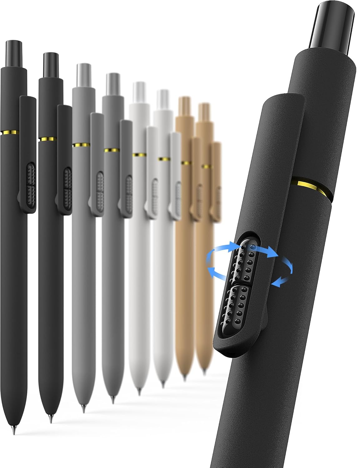 Hiacry 8 Pcs Gel Pens - 0.7mm Fine Point Smooth Writing Black Ink, Quick-Dry Long Lasting Fidget Pens, School & Office Supplies for Men Women（Classic-Black Ink）