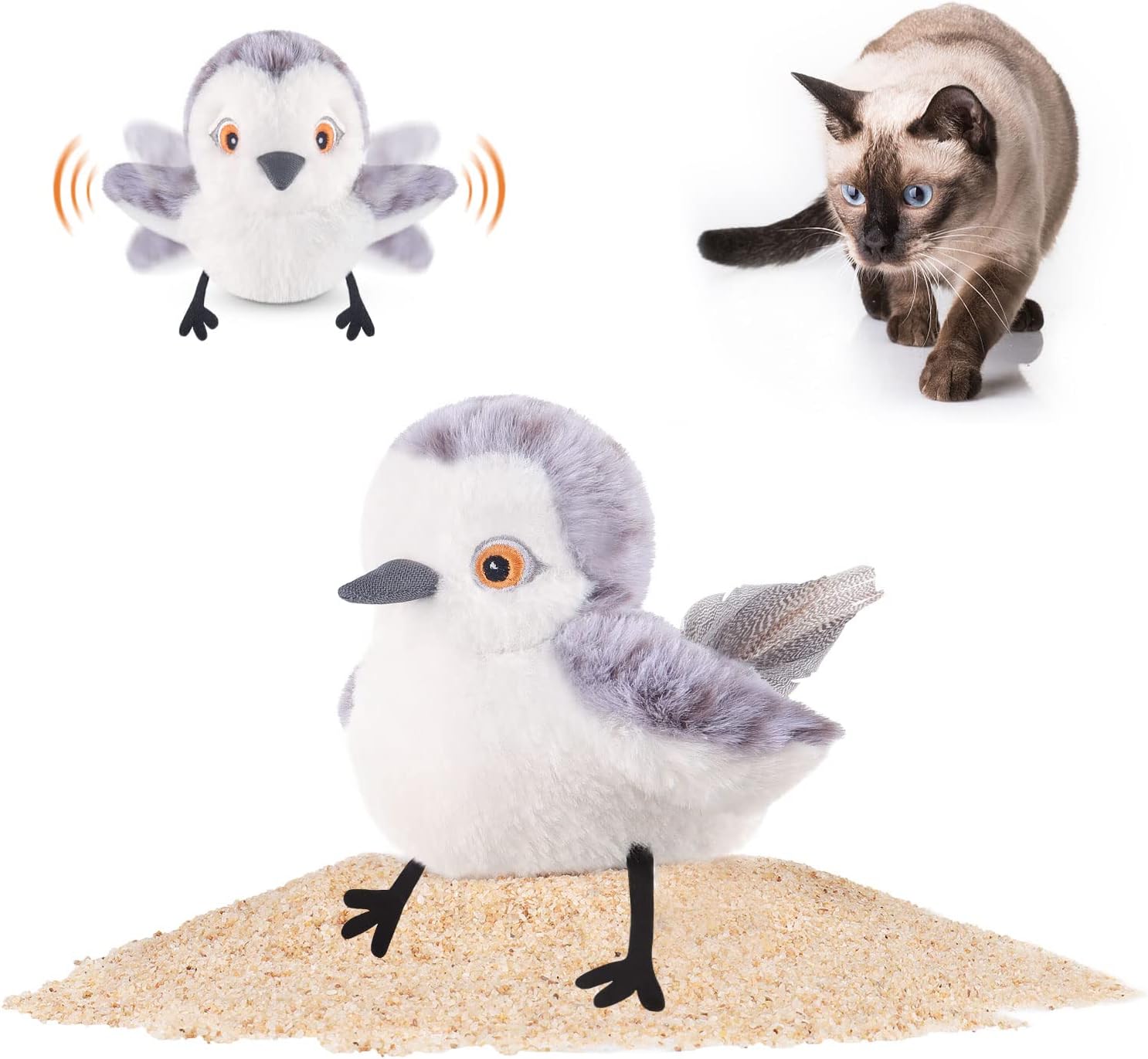 Potaroma Cat Toys Flapping Bird (No Flying), Lifelike Sandpiper Chirp Tweet, Rechargeable Touch Activated Kitten Toy Interactive Cat Exercise Toys for All Breeds Cat Kicker Catnip Toys 4.0" | Lifelike