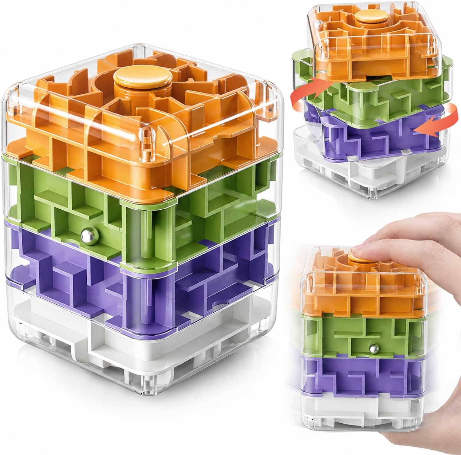 4 Layer 2 in 1 3D Rolling Ball Maze Cube, Kids Fidget Spinning Toys | Fidget Toy and Stress Toy, 3D Brain Teaser Puzzle Game Portable Activity Toy Birthday Gifts for Kids Ages 3-7+ Boys Girls