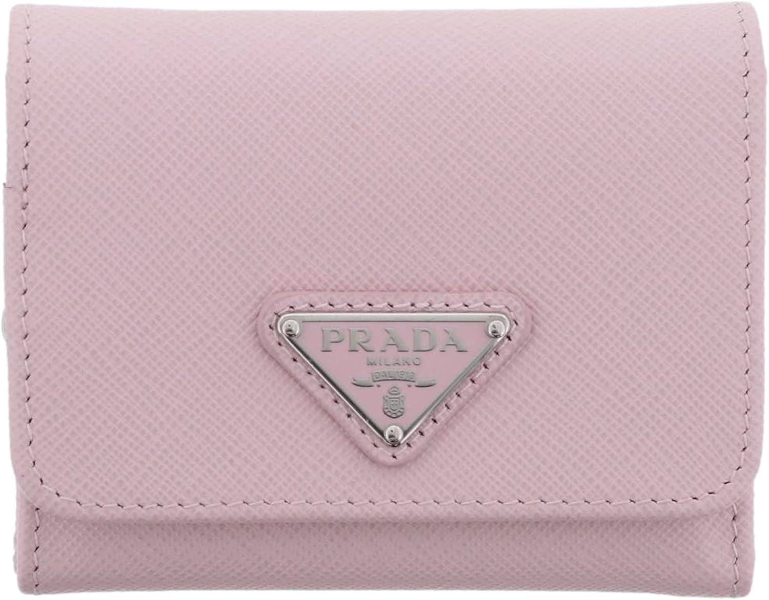 Prada Light Pink Saffiano Leather Trifold Coin Zip Wallet Triangle Logo New | Zip coin pocket Four card slots Bill compartment Slip pocket Box and Authenticity cards included