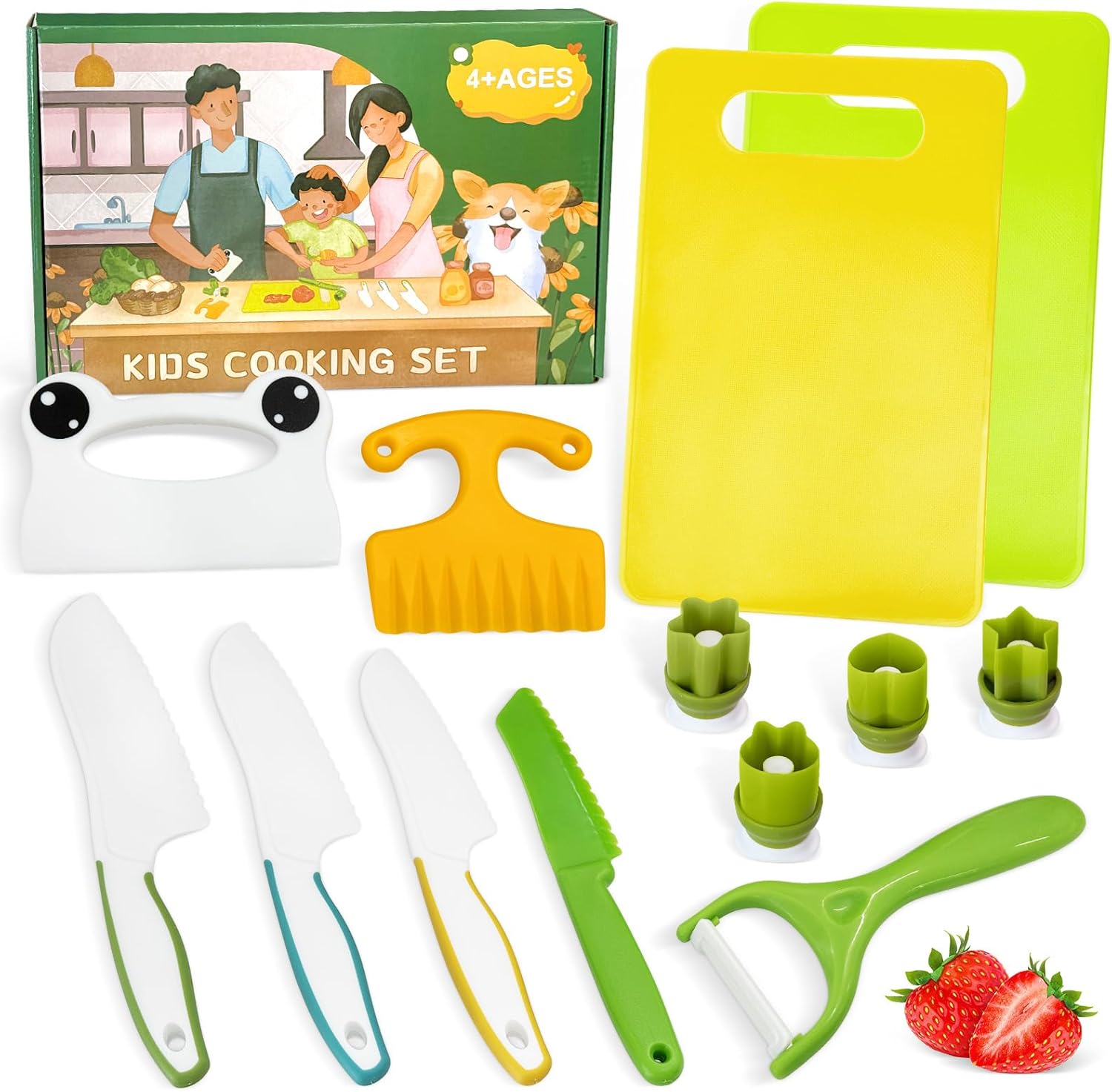 Chanking 13 Pieces Kids Safe Knife Set for Real Cooking Child-Friendly Plastic Chef Tools Montessori Kitchen Toys for Toddlers Birthday Gifts for Boys and Girls Ages 4+ (B)