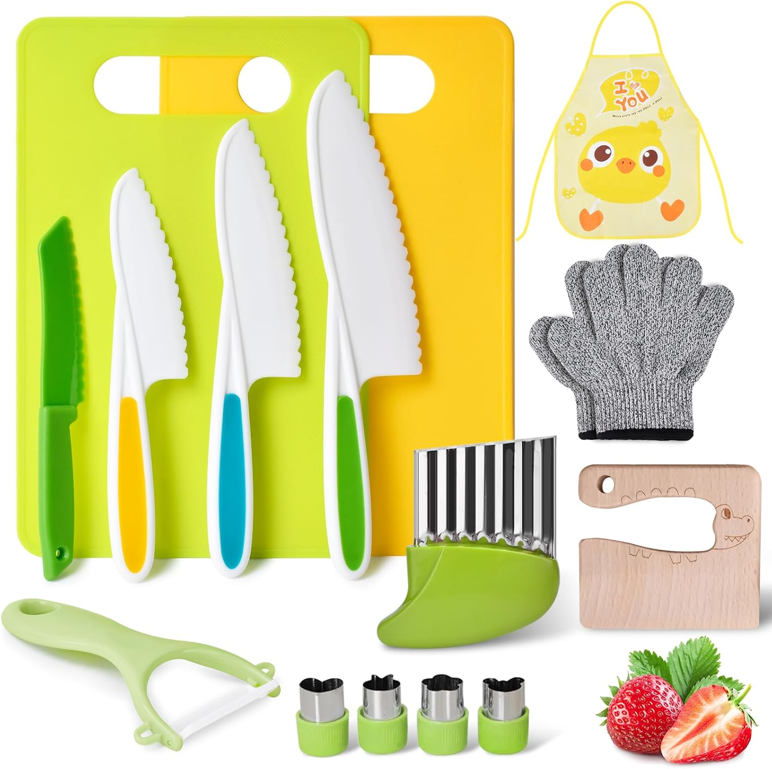 COVLUROTO 15PCS Montessori Kitchen Toys for Toddlers: Stocking Stuffers for Kids - Kids Safe Cooking Sets Real Knife Set for Real Cooking - Easter Basket Stuffers Christmas Birthday Gifts for Boy Girl
