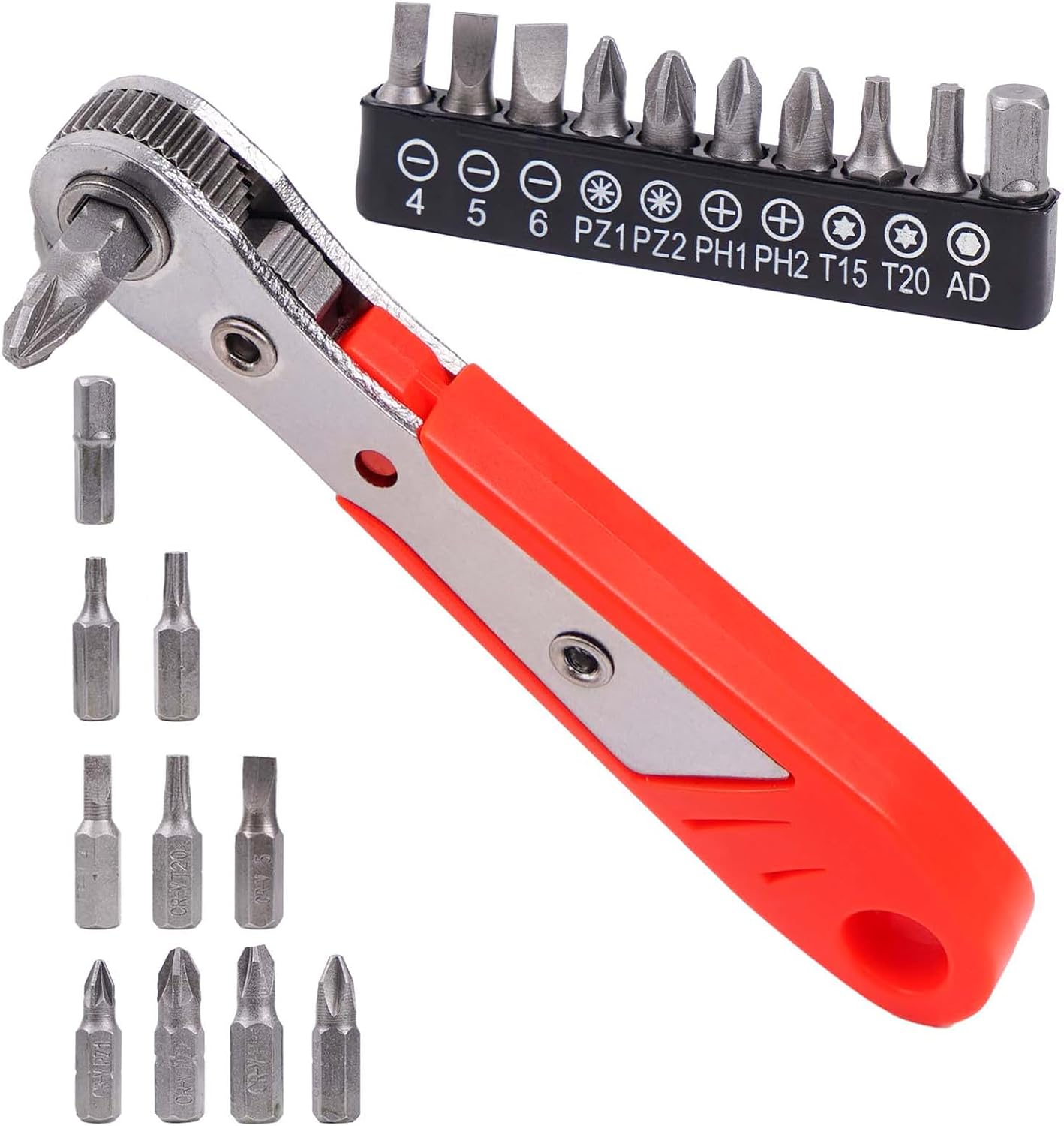 11-in-1 Magnetic Ratchet Screwdriver Set, Screw and Repair in Tight Spaces - Compact Hand Tool Kit, No Assembly Required, Manual Operation, Red