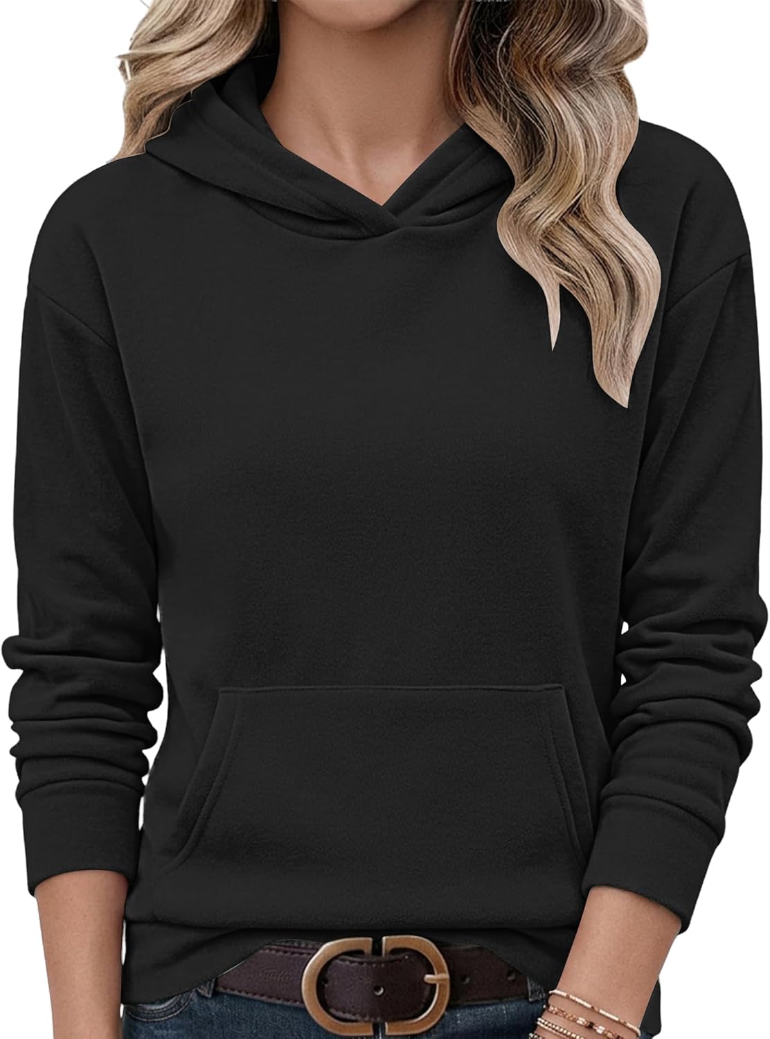 AUSELILY Women's Sweatshirts Hoodies Tops Casual Long Sleeve Fleece Pullover With Kangaroo Pocket 2026 New