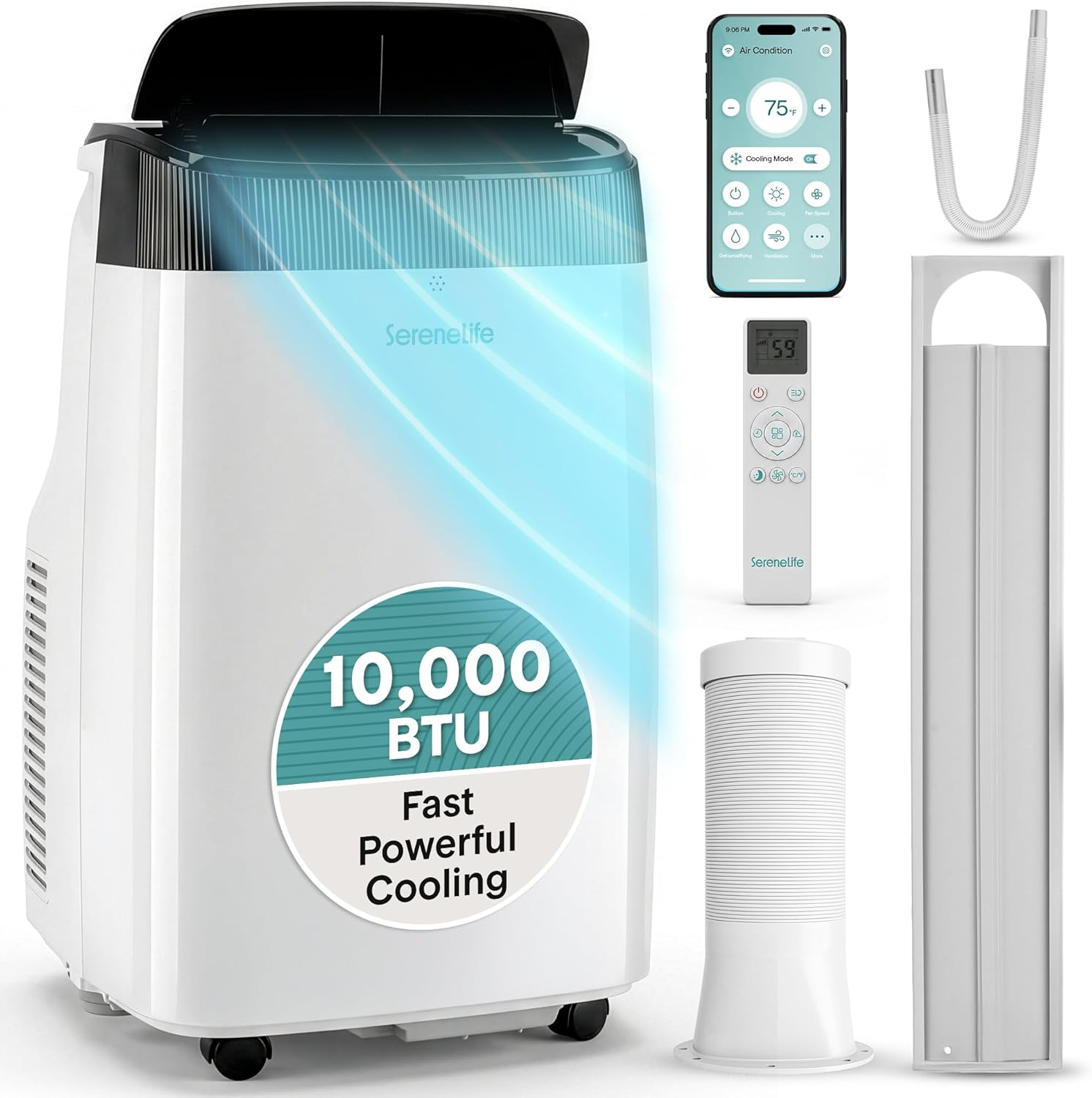 SereneLife Portable Air Conditioner 10000 BTU With WIFI | 3-in-1 Cooling, Fan and Dehumidifier | 24-H Timer up to 450 sq ft Coverage | AC Unit for Bedroom, Home & Office | Window Kit & Remote