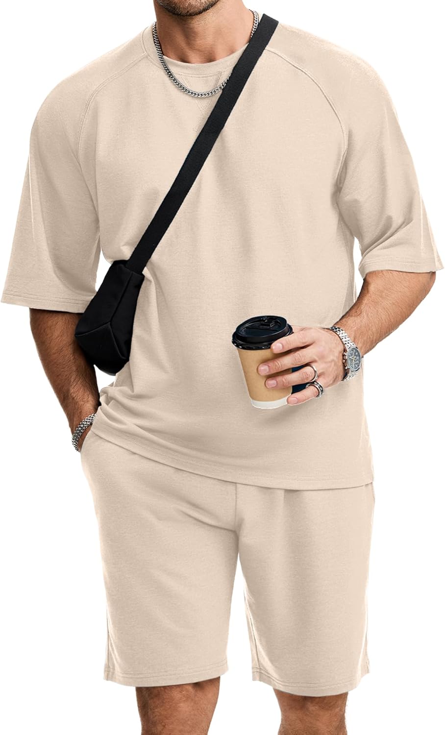JMIERR Mens Casual Oversized Short Sets 2 Piece Summer Outfits Raglan Sleeve T-shirts & Shorts Tracksuit