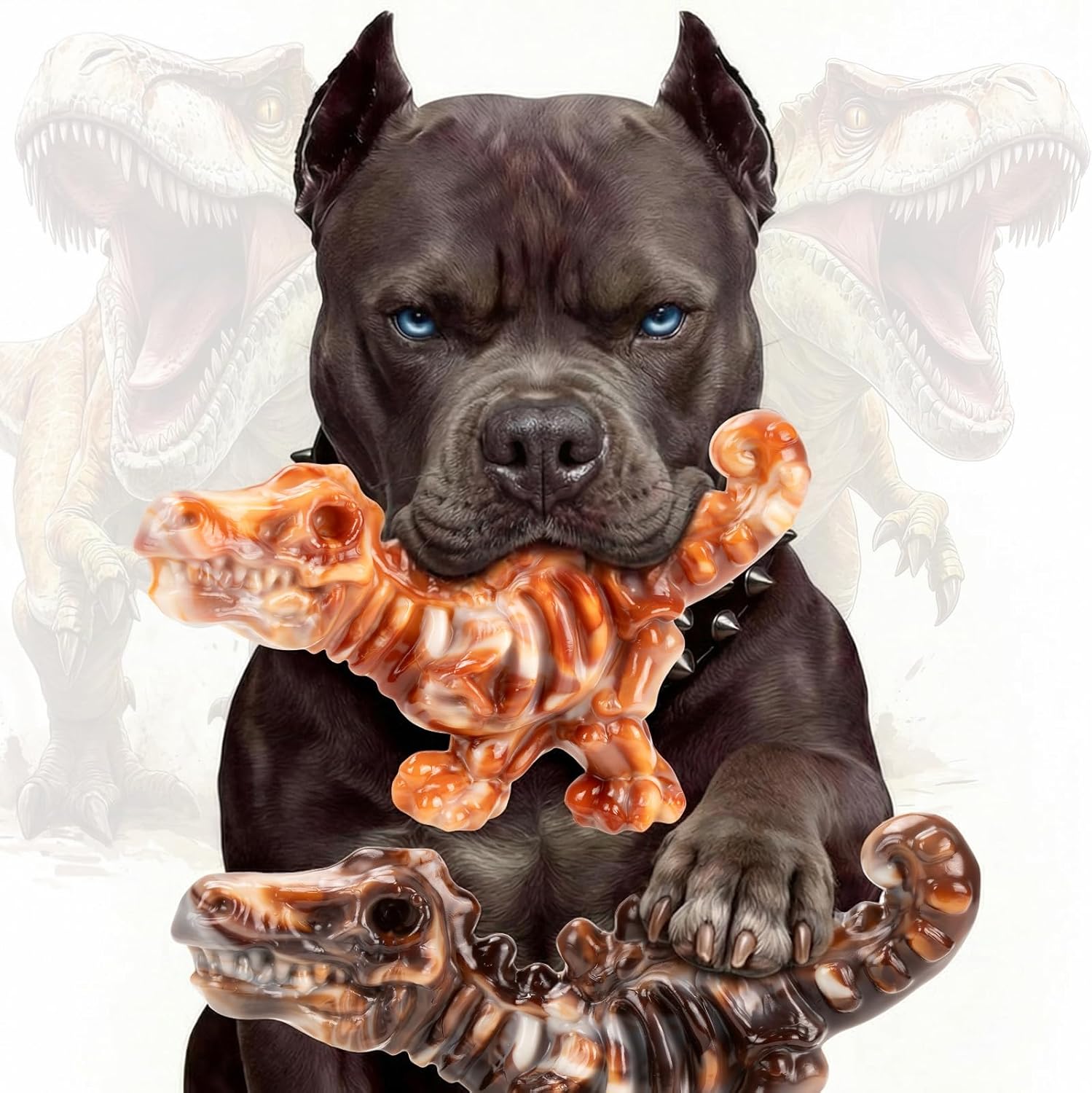 DinoBone 2-Pack Tough Dog Chew Toys for Aggressive Chewers, Rock-Hard Nylon Dinosaur Bones for Large Dogs 20–90 lbs, Almost Indestructible Dog Toys, Helps Redirect Destructive Chewing, Bacon Flavor