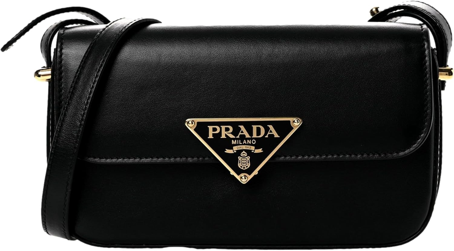 Prada Embleme Black Soft Calfskin Leather Crossbody Bag Gold Hardware New | Triangle logo closure Dust bag included Authenticity cards included