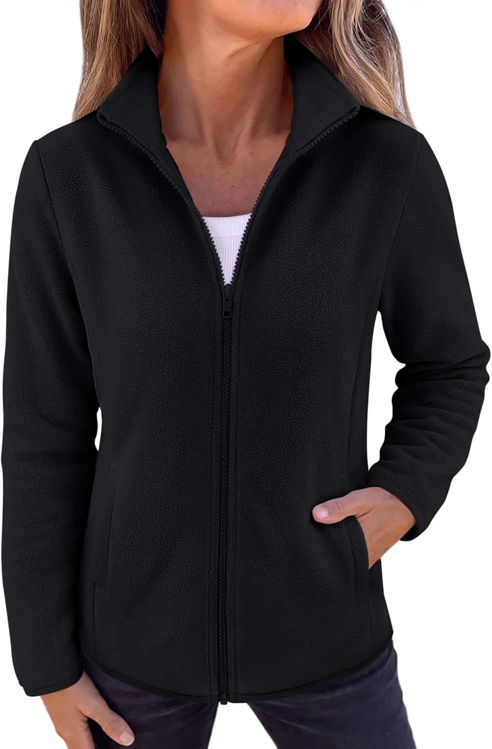 Zeagoo Fleece Jacket for Women Lightweight Full Zip Up Coat with Pockets | Long Sleeve Fleece Jackets Fall Outwear Outfits Hiking Athletic Clothes Warm Winter Clothes