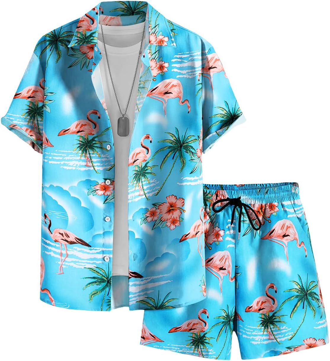 EISHOPEER Men's Flower Button Down Hawaiian Sets Casual Short Sleeve Shirt and Shorts Outfits
