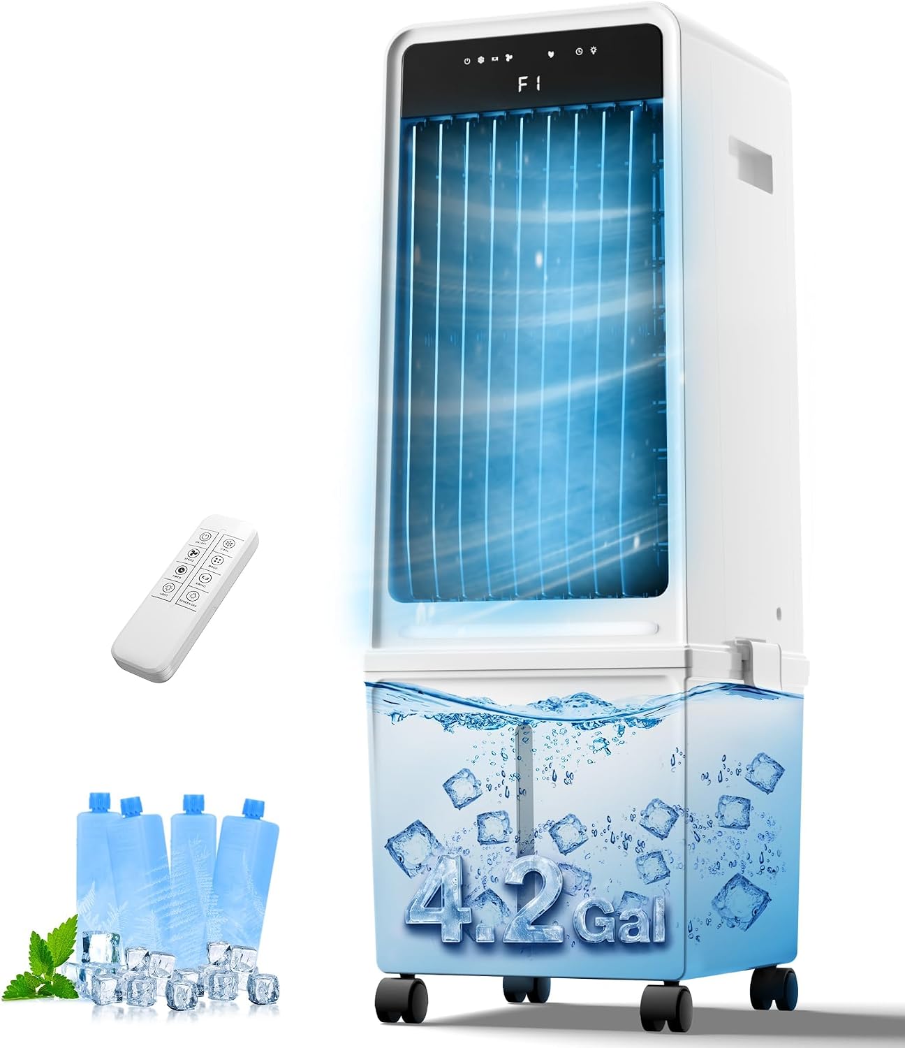 MEPTY Windowless Portable Air Conditioner,Swamp Cooler with 4.2 Gal Detachable Tank,3-In-1 Evaporative Air Cooler,AC Fan,LED Ambient Light,12H Timer,Air Cooler for Bedroom Living Room Office