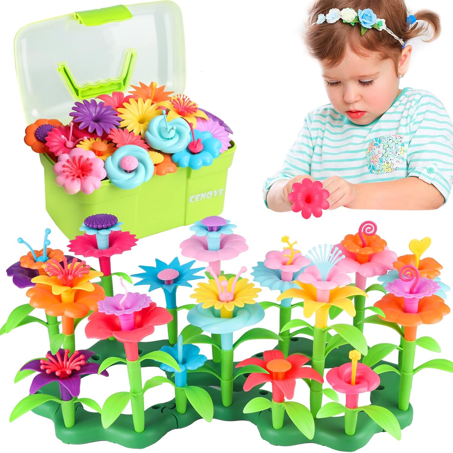 CENOVE Birthday Toys Gifts for 3 4 5 6 Years Old Boys Girls,Upgrade DIY Flower Garden Building Toy,STEM Educational Kids Toys Preschool Kindergarten Arts and Crafts Toy
