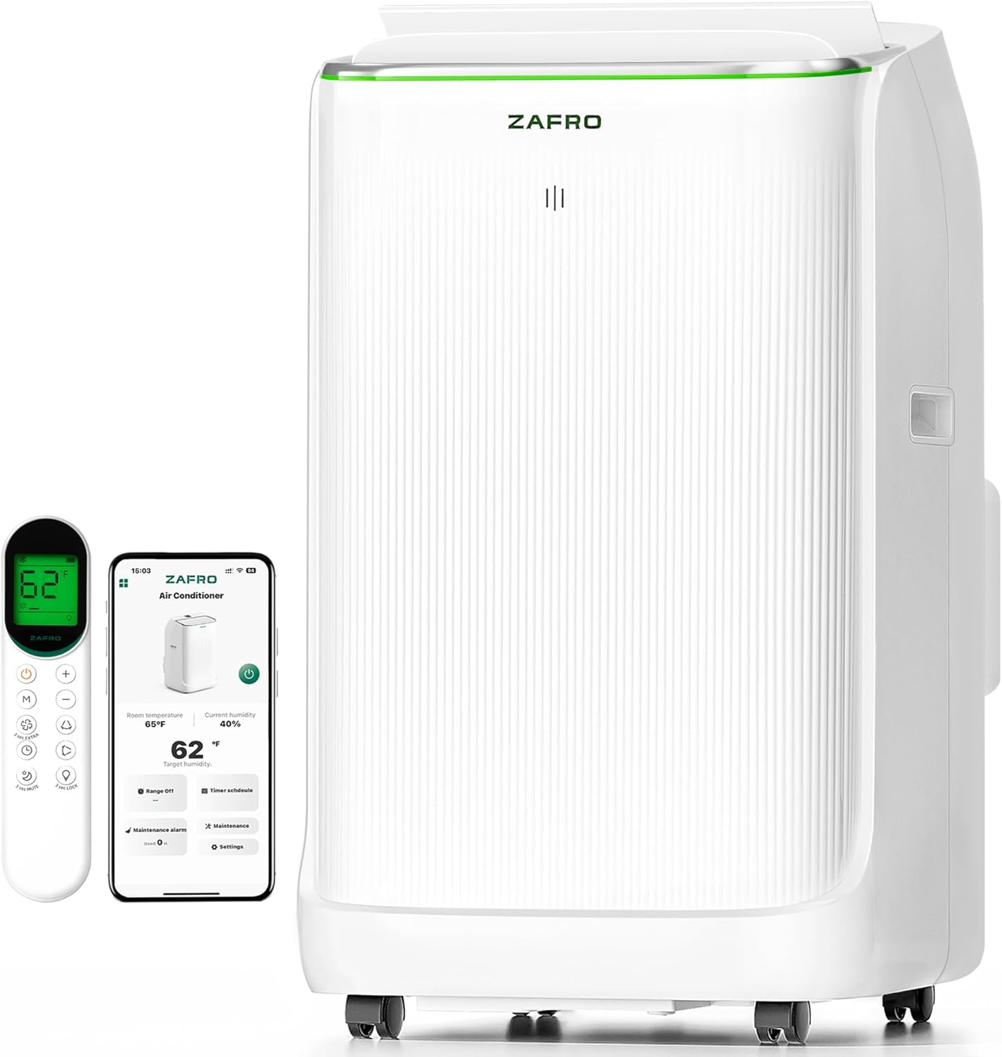 ZAFRO Smart Inverter Portable Air Conditioners, 14000 BTU (10000 BTU SACC) Dual Hose Portable AC Unit with Energy Saving/Ultra Quiet(42dB)/Drainage-free Cooling/APP/Remote for Multi-Scenario Use