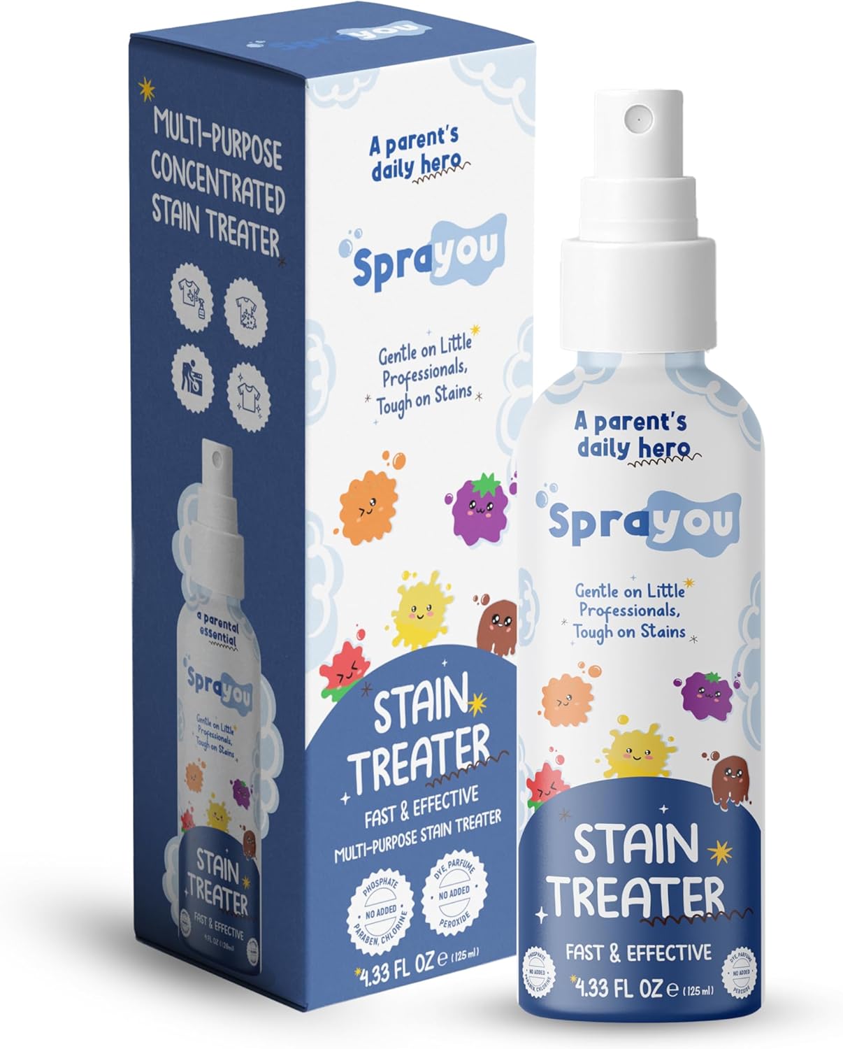 Fast & Effective Stain Treater Spray, Multi-Purpose Stain Remover, Messy Eater Stain Treater Concentrated Formula, Gentle on Clothing and Baby Textiles, 4.33 fl oz.