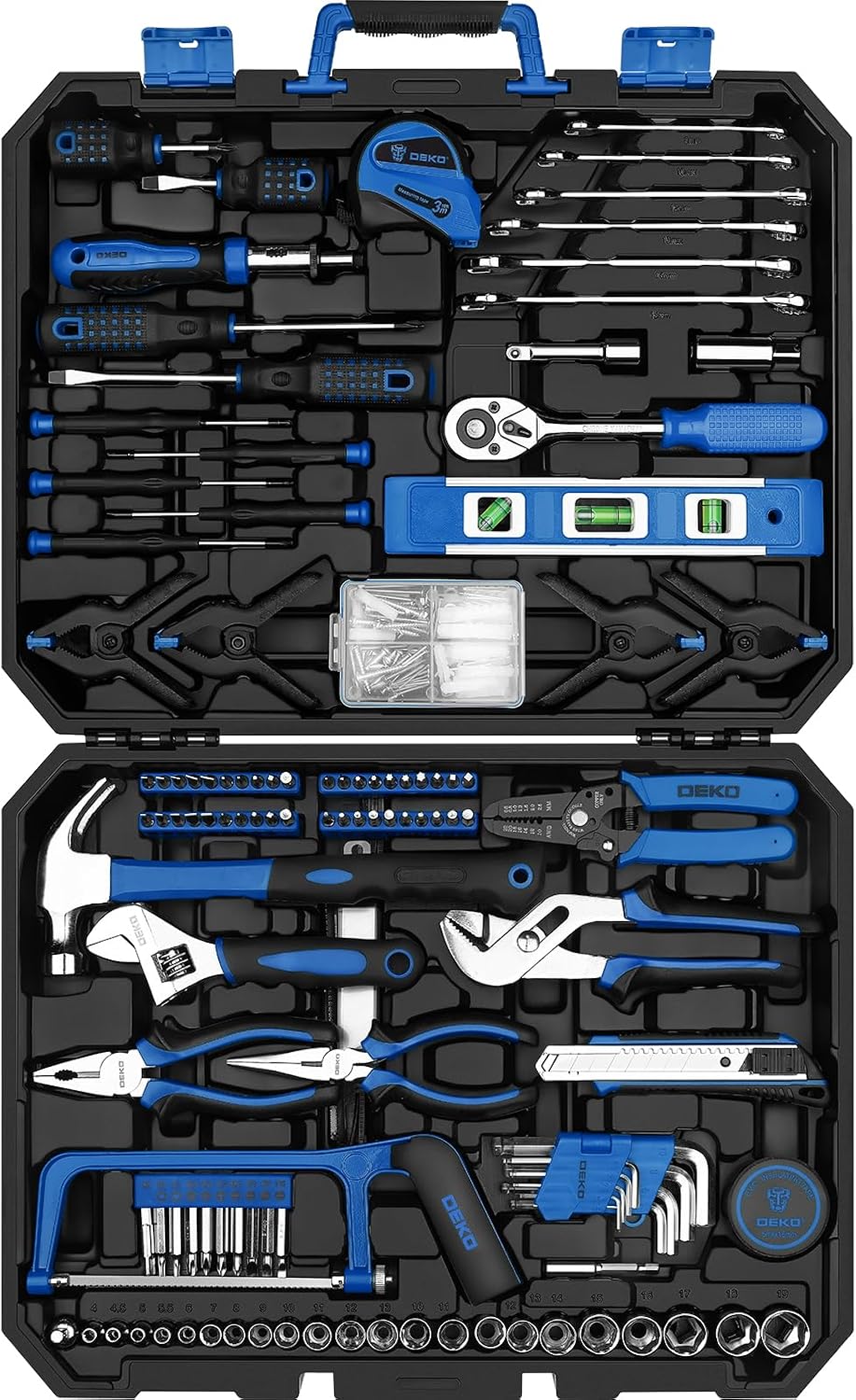 DEKOPRO Tool Set: 228 Piece Home Tool Kit, Household Basic Repair Tool Set Comes with Storage ToolBox, Socket Wrench Set for Car, Hand Tool Box Set for Home - Blue