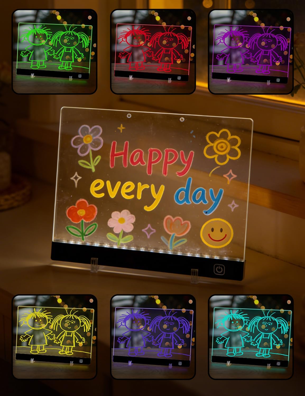 LED Drawing Board for Kids, 16" Rechargeable Neon Glow Doodle Pad with 7 Markers & 7 Colors, 6 Light Modes Light Up Dry Erase Tablet, Birthday Christmas Gift for Girls Boys Age 3-12