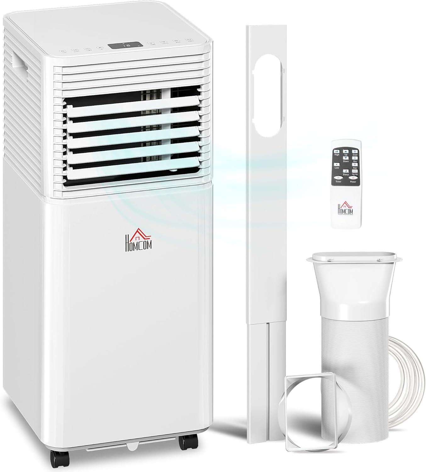 HOMCOM 10000 BTU Mobile Portable Air Conditioner for Rooms Up to 441 Sq.Ft., 4-in-1 AC Unit with Cooling, Dehumidifier, Fan, Sleep Mode, Remote, 24H Timer, LED Display, Window Kit, White