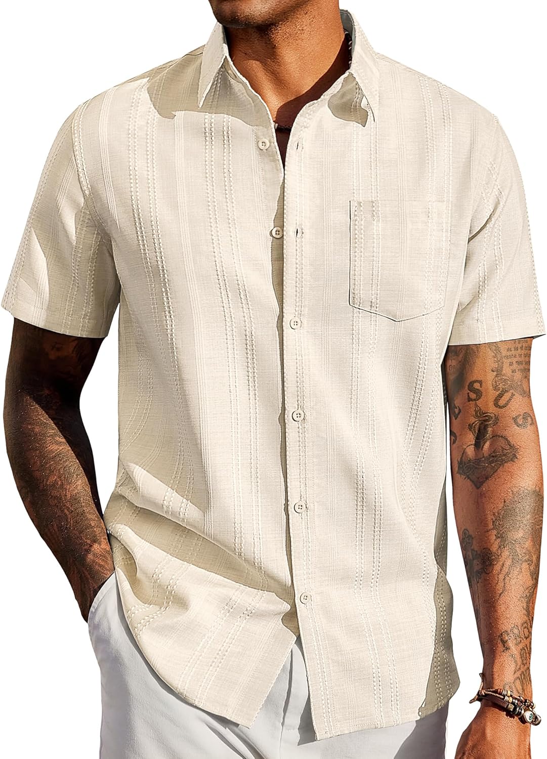 COOFANDY Men's Casual Button Down Shirts Short Sleeve Textured Shirt Summer Beach Shirts with Pocket