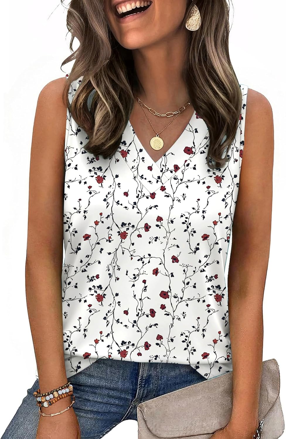 Zeagoo Tank Top for Women V Neck Loose Fit Sleeveless Summer Tops Business Casual Outfits Dressy Blouses Shirts