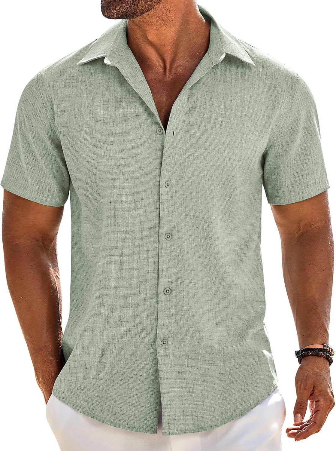 COOFANDY Mens Button Down Short Sleeve Shirt Casual Beach Linen Shirts Wedding Summer Vacation Shirt