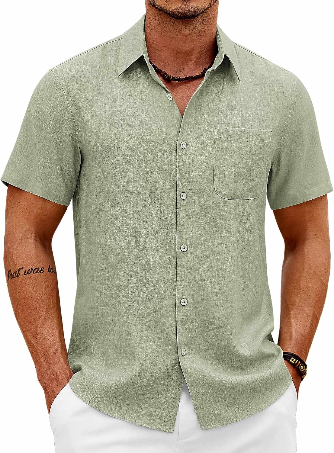 COOFANDY Mens Short Sleeve Button Down Shirts Casual Summer Shirts Linen Beach Shirt with Pocket