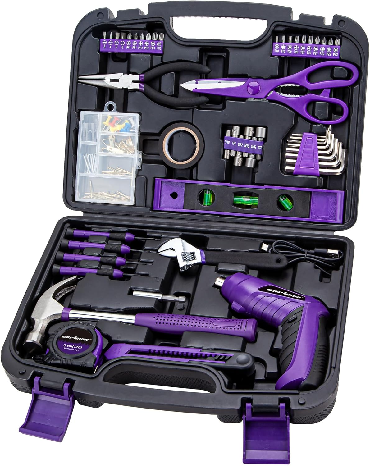 CARTMAN 149PCS Tool Set, Purple Cordless Screwdriver, Home Repair Tool Kit | Complete tool assortment with cordless screwdriver for home repairs, office fixes, furniture setup crafting, and daily task