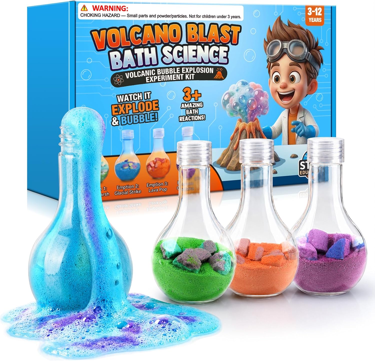 Bubble Bath Potion Kit for Kids, 4 Pack Fizzing Bath Bombs with Colorful Foam, Magic Eruption Fun Science Bath Toys, Boo Basket Stocking Stuffers Birthday Gifts for Boys Girls Ages 3-8