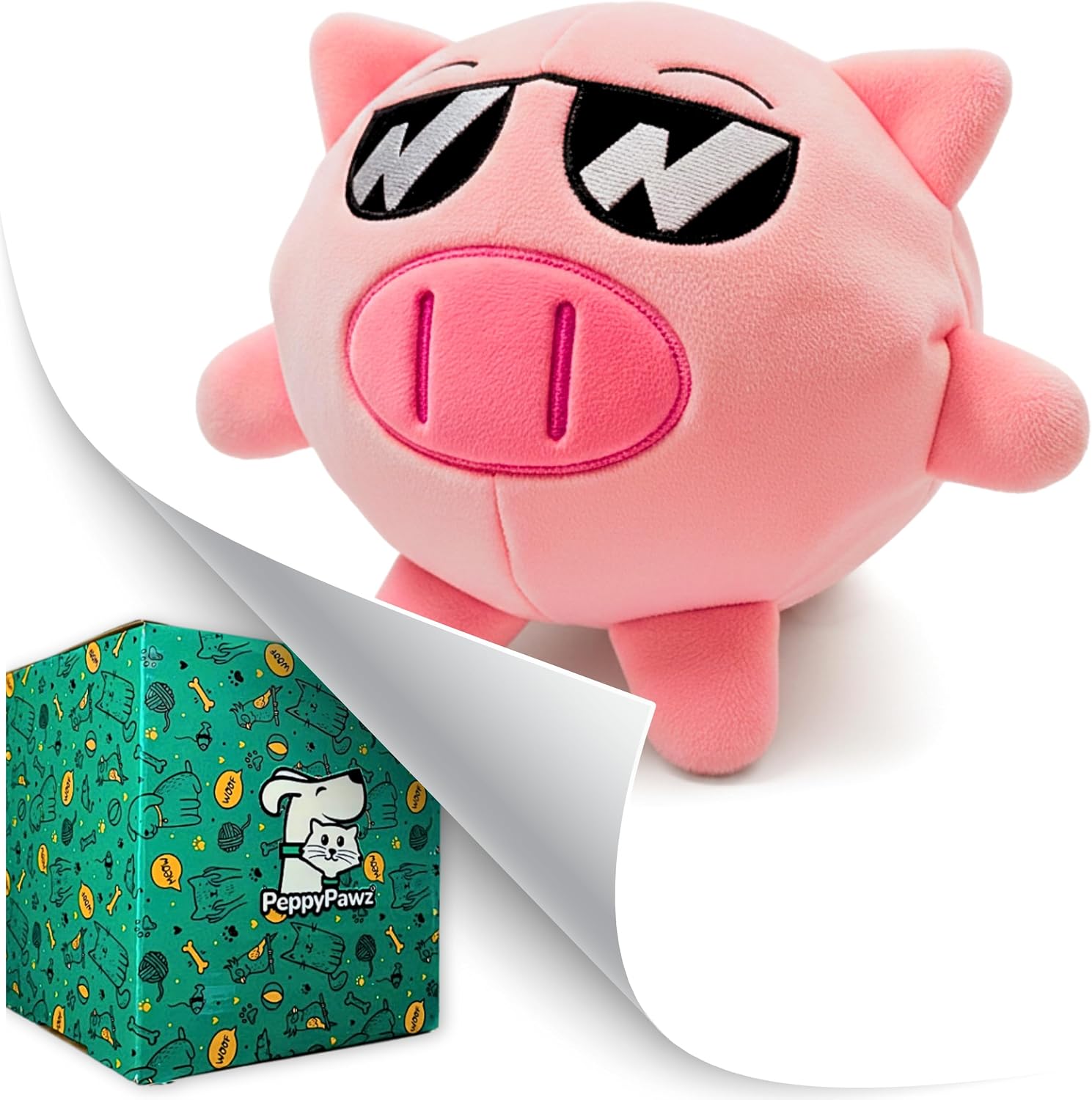 Piggy 3 in 1 Plush Pig Dog Chew Toy with Squeaky Ball Inside for Aggressive Chewers, Super Interactive, No Stuffing, Strong Tough Heavy Durable, Birthday Gift Box for Small & Large Breeds