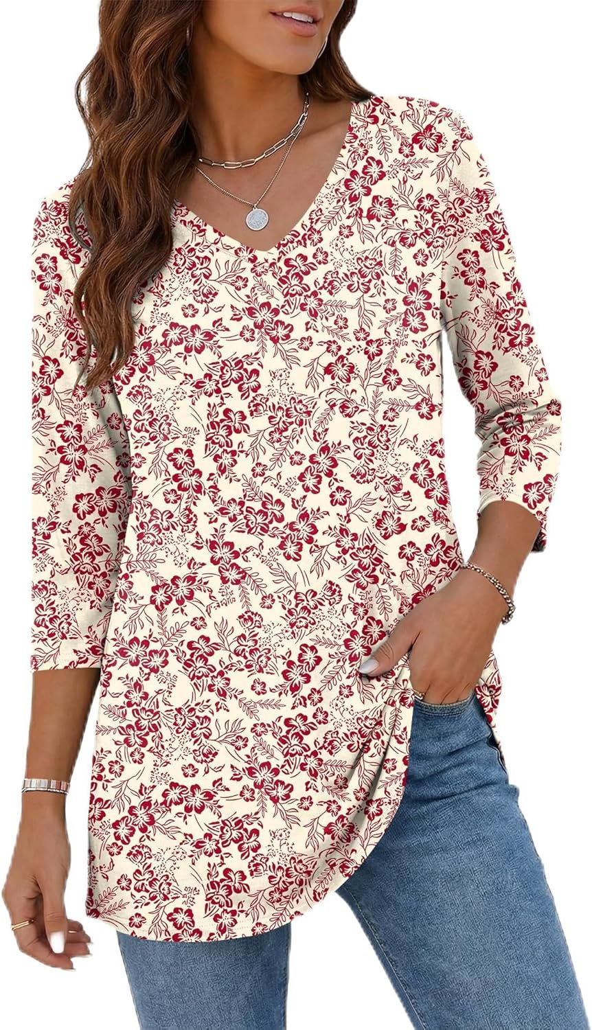 Rapbin Tunic Tops for Women Loose Fit Dressy 3/4 Sleeve V Neck T Shirts Spring Tops for Women 2026