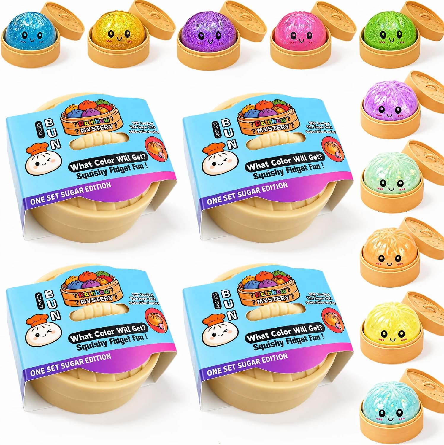 Squishy Toy Mystery Box with 4 Random Colors, Slow Rising Squeeze Toy, Cute Food Shaped Sensory Fidget Toy for Adult Anxiety Relief,Party Favors & Birthday Present (Colorful 4)