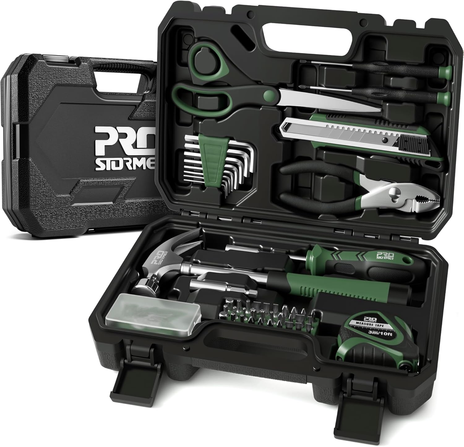 Prostormer 93-Piece Tool Kit, Basic Household Repair Tool Set with Toolbox Storage Case, Small Starter Tool Box Kit for Homeowners and College Students (Green)