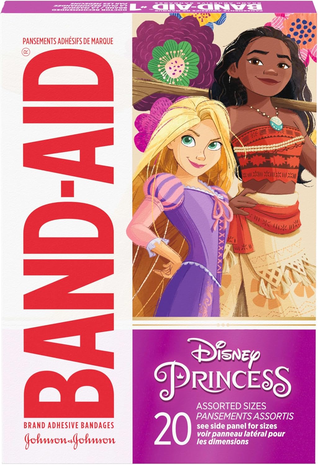 Band-Aid Brand Adhesive Bandages for Minor Cuts & Scrapes, Wound Care Featuring Disney Princess Characters, Fun Bandages for Kids and Toddlers, Assorted Sizes, 20 Count