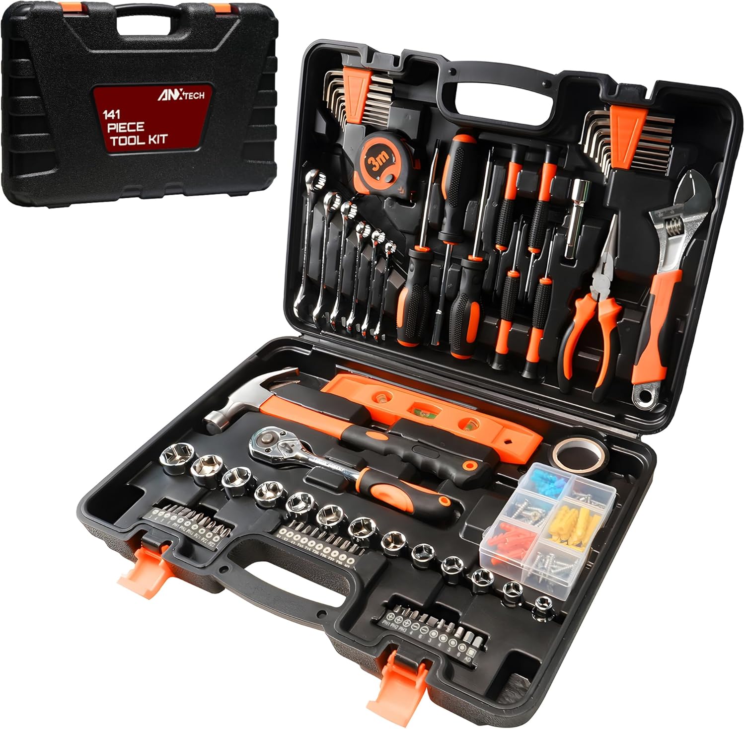 Home Repair Tool Kit 141 Piece Basic Tool Set for Men Car Mechanic | Tool Set for Home Dorm Screwdriver & Socket Set with Storage Tool Box Hand Tool Kit for Auto Repair