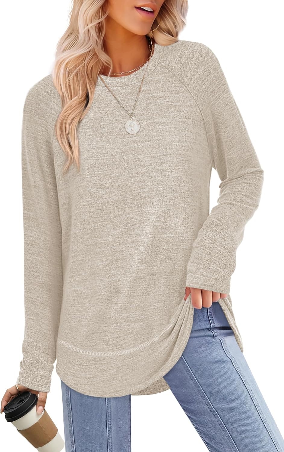 Sampeel Long Sleeve Shirts for Women Tunic Tops Loose Fit Dressy Crew Neck Pullover Sweaters 2026